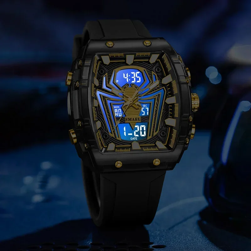 SMAEL 8116 50M 방수 듀얼 디스플레이 LED 야간 조명 레저 학생 전자 시계 새로운 남자 시계 다기능 스포츠