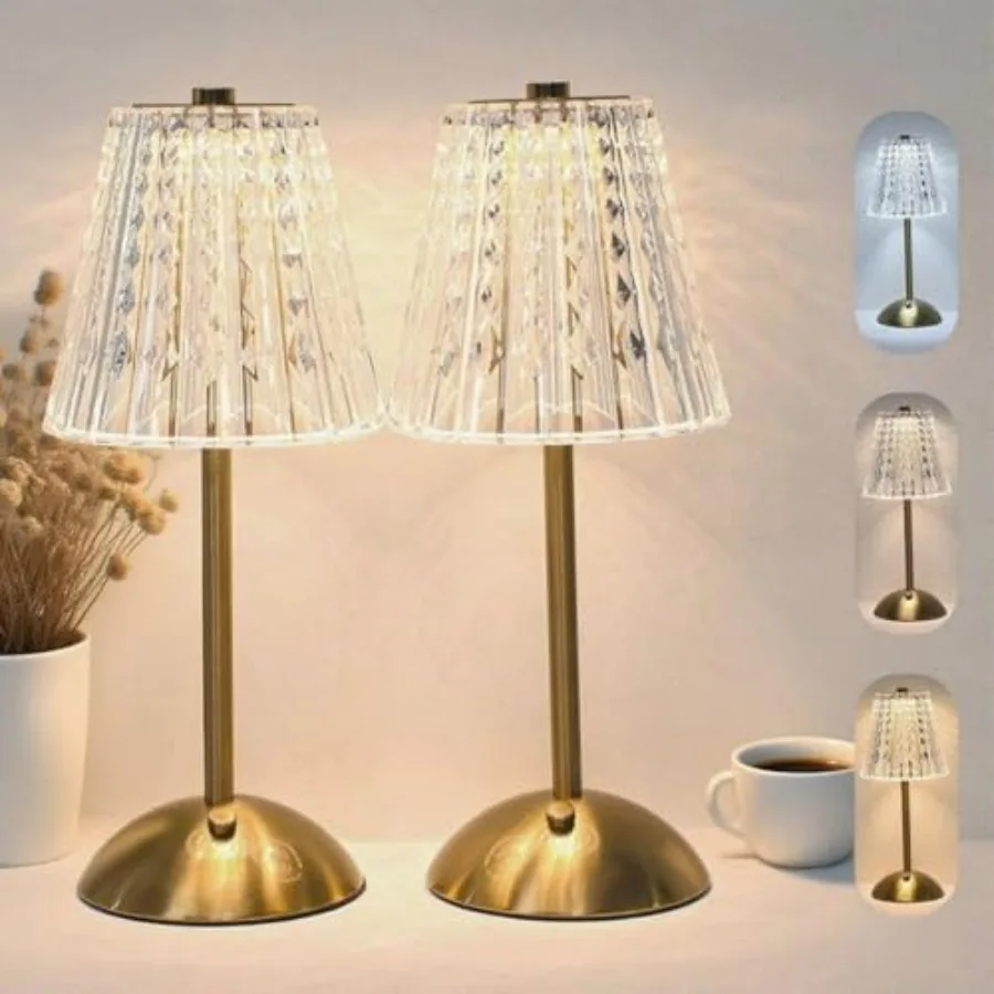 

2 Pack Crystal Table Lamp 5000mAh Rechargeable Battery Lamp with Touch Control 3 Color Temperatures Dimmable Brightness Matte A