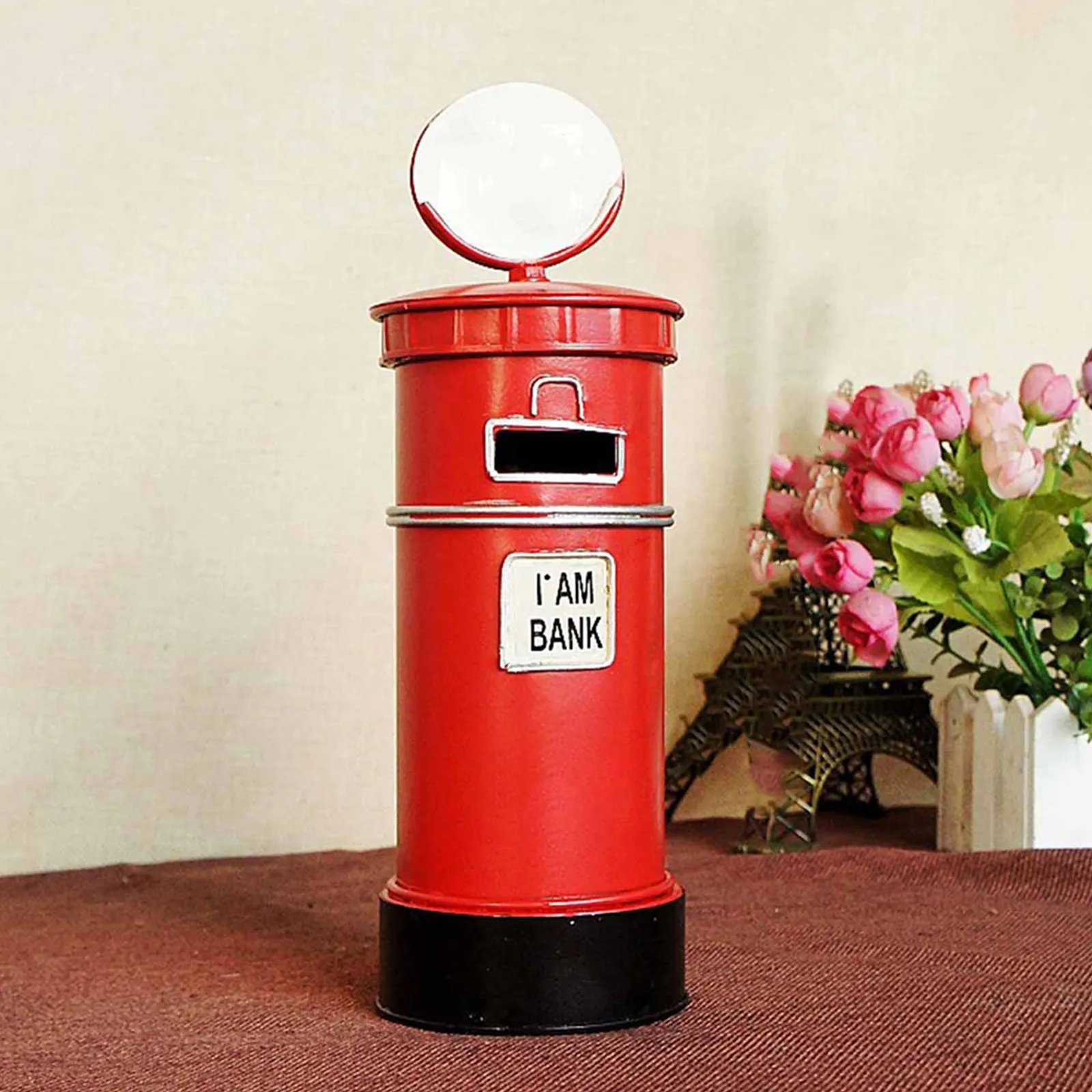 Retro British Box Coin Case Sturdy Tinplate Saving Pot Decorative Mailbox Ornament for Desk Bookshelf Office Kitchen
