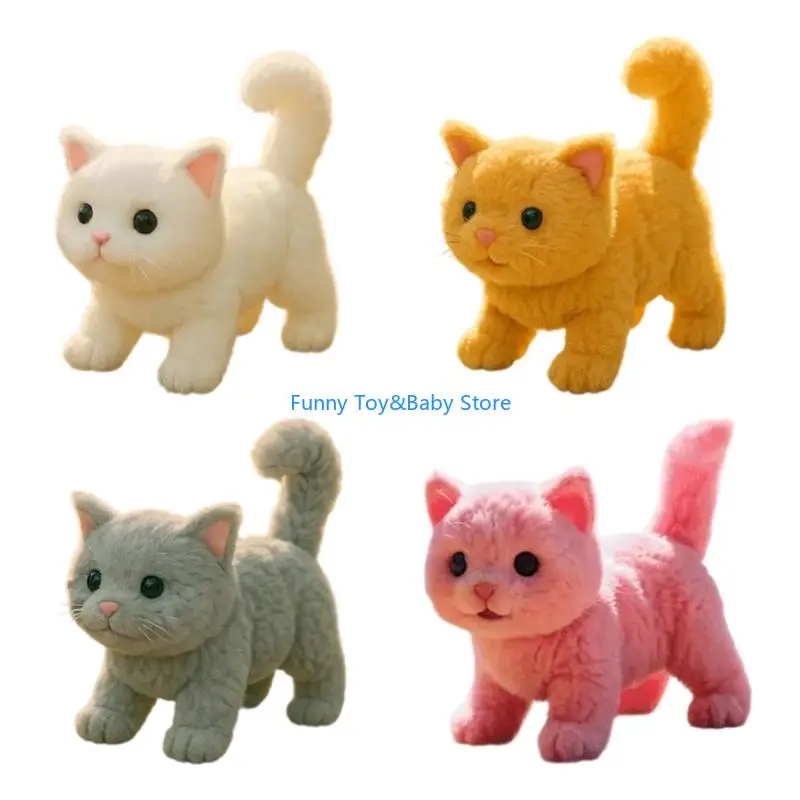 

Interactive Plush Cats Toy With Realistic Sound Movement Meows Tail For Pet Lover Easy Operation Kids Pet Raise Toy C90B