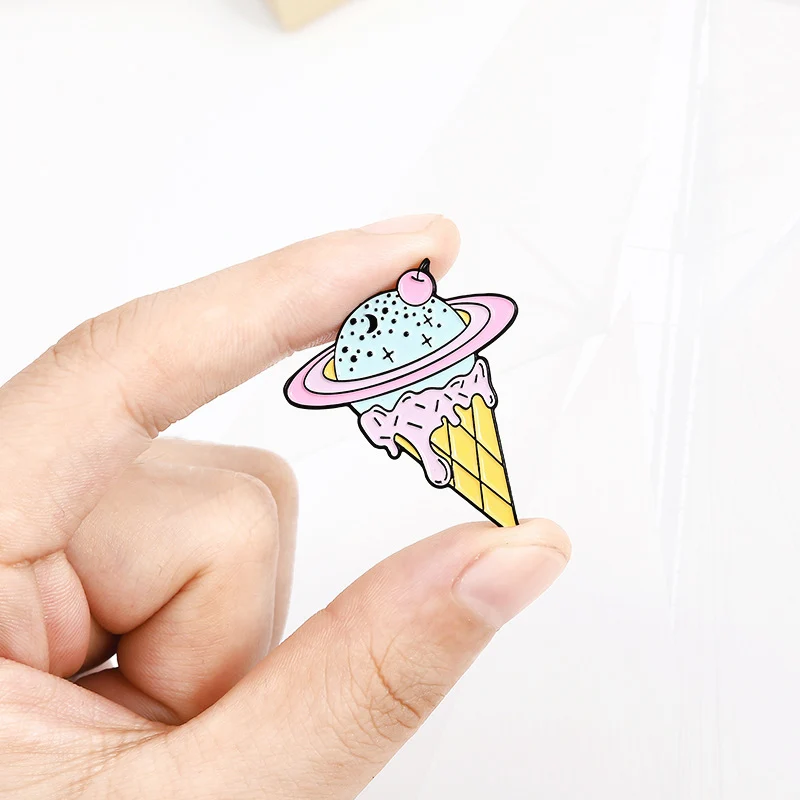 Ice Cream Shape Pin Clothing Accessories Backpack Pin Badge Lapel Pins Ice Cream Pin Cold Drink Cat Planet Strawberry