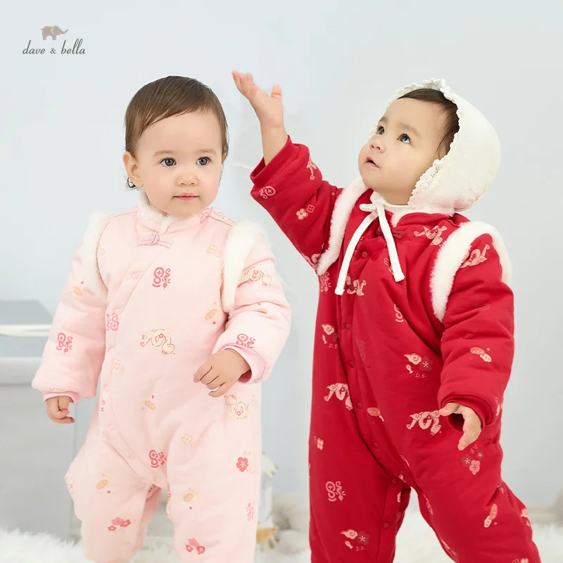 Dave Bella Baby Jumpsuit Newborn Creeper 2024 New Autumn winter Girl\'s Romper Casual  Comfortable Cotton Baby clothes DB4243222