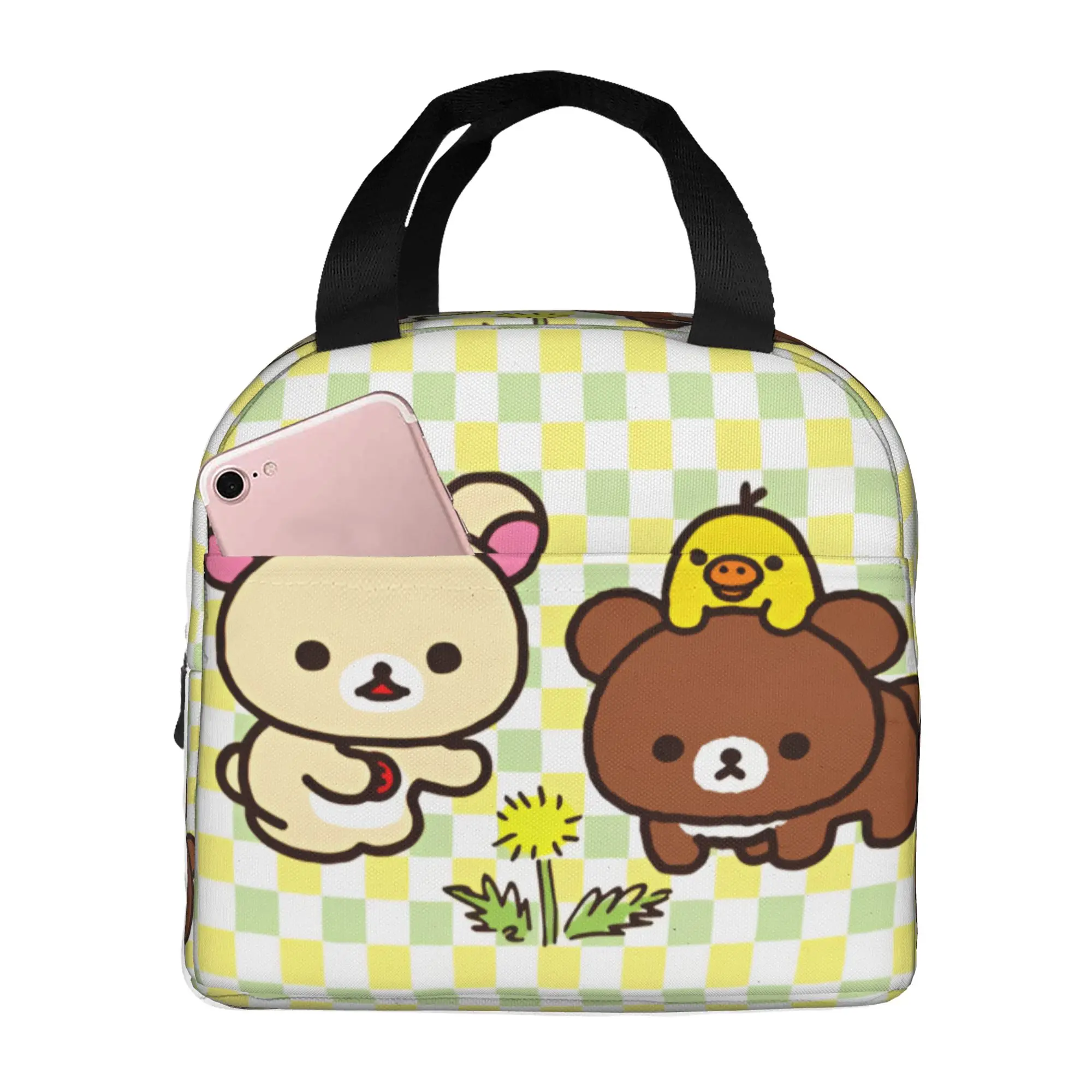 Rilakkumas Insulated Lunch Bags for Women Kawaii Lazybear Doll Resuable Thermal Cooler Bento Box School