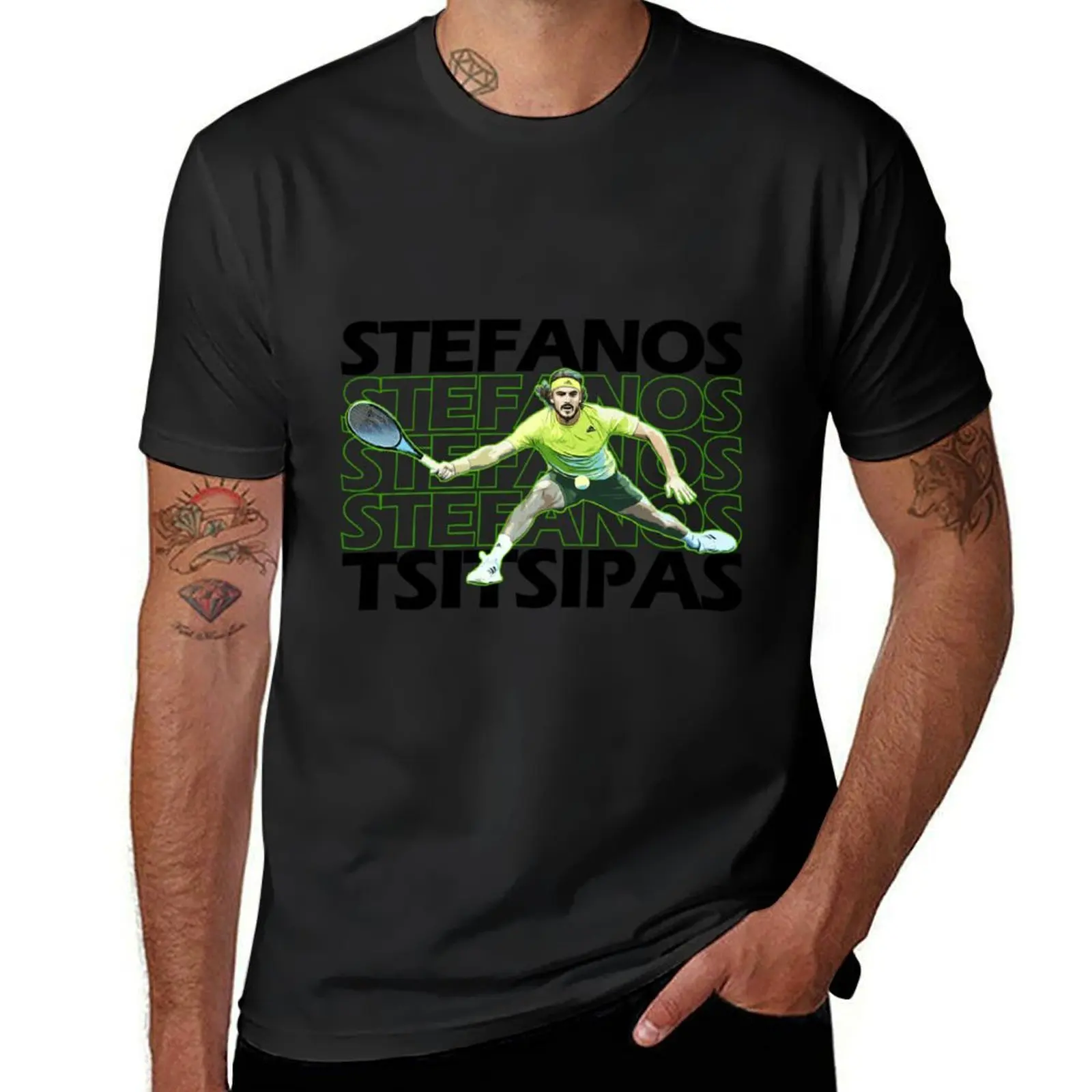 Green design of Stefanos Tsitsipas T-Shirt vintage Short sleeve tee anime summer tops mens funny t shirts