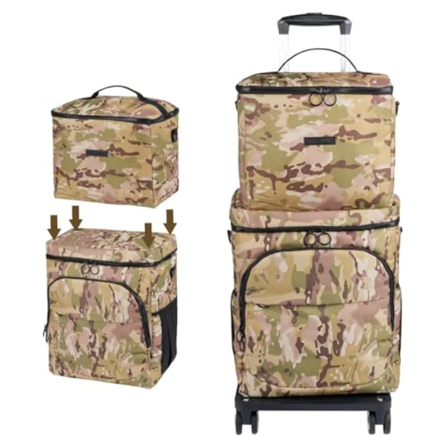 

Soft Cooler with Wheels - Double Layer with Lunch Bag Collapsible Rolling Cooler Large Removable Leakproof Portable Ice Packs f