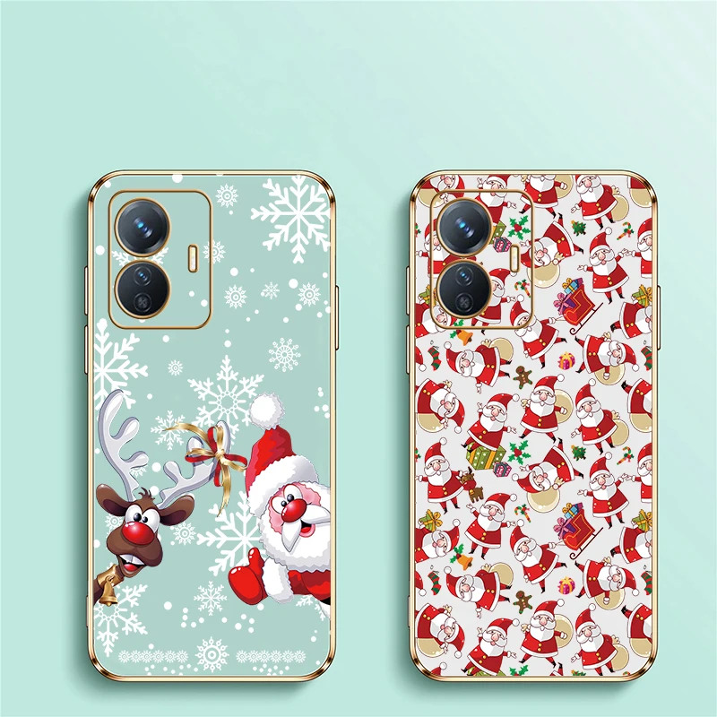 Christmas Soft Phone Case For Vivo V40 V29 V29E V27E V25E V23E V30E V21 V25 V27 Pro V21E Pattern Plating Silicone Back Cover