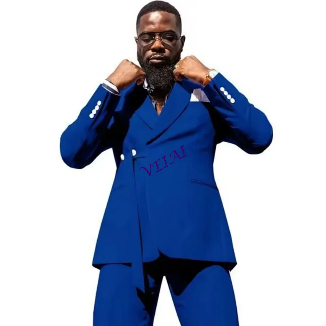 Men's Slim Fit 2-Piece Wedding Tuxedo Formal Peak Lapel Jacket with Business Suit Pants Groomsmen Elegant Smoking Outfit