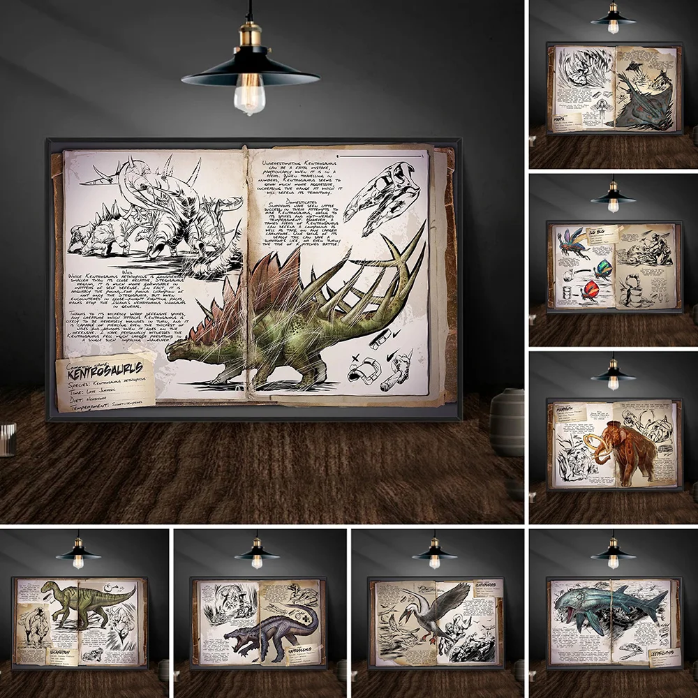 Affiches imprimées du jeu d'aventure Vintage Survival Evolved, peinture sur toile du jeu de survie Ark Books, décoration murale pour chambre de garçons, décoration de maison pour joueurs