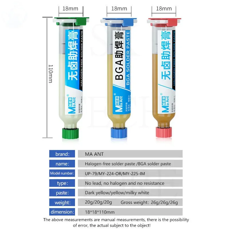 MaAnt MY-224 MY-225 UP-79 BGA PCB Flux Paste Solder SMD Soldering Paste Flux Grease Flux Low Residue No Corrosion Welding Better