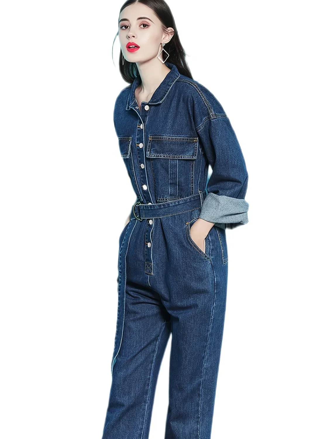 2025 Spring and Autumn New Women's Jumpsuit Loose Commuting High Waisted Workwear Denim Jumpsuit