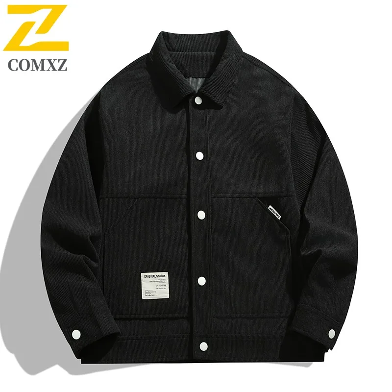 COMXZ Men Jacket Classic Retro Wrinkle Resistant Lapel Minimalist Hiking Travel Lightweight Outerwear Autumn Streetwear Coat
