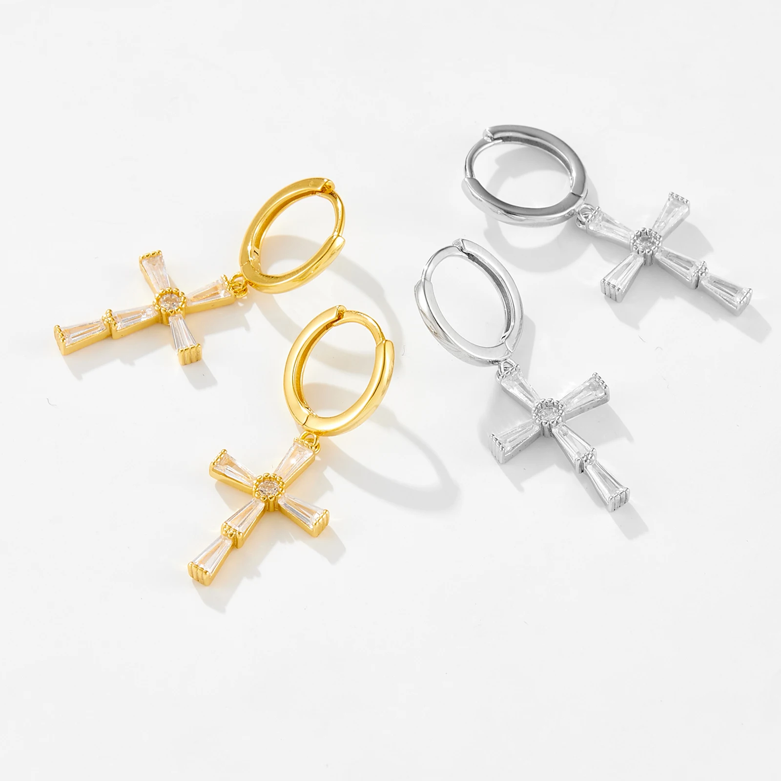 ANDYWEN 925 Sterling Silver Gold CZ Zircon Cross Drop Earring 2026 Luxury Crystal Trapezoidal Ashlar Clips Pendiente Gift 3