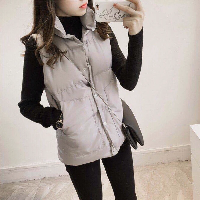 2021 Autumn  Winter New Women's Short Vest Student Coat Girl's Cotton Coat Cotton Coat Casual Warm Outside Slim Versatile White