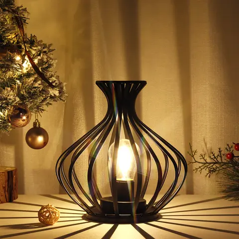 काला टेबल लैंप आधुनिक शैली बैटरी चालित लैंप एलईडी लालटेन सजावटी बेडसाइड लैंप लिविंग रूम शादी पार्टी घर की सजावट के लिए 8 best sales काला टेबल लैंप - №5