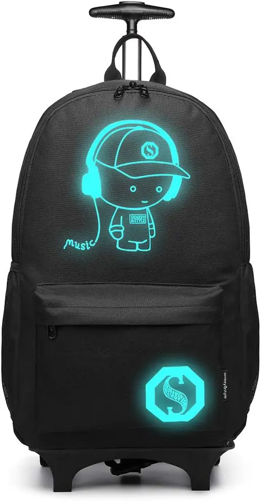 KONO 3-in-1 Trolley-Rucksack, Abnehmbare Rollen, Reflektierend, Oxford-Polyester, Ergonomisch für Reise & Schule (30x48x17cm)