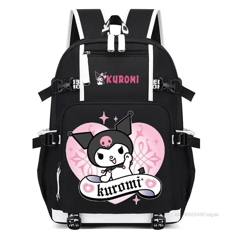 Imagem -04 - Sanrio Desenhos Animados Impressos Mochilas para Estudantes Kuromi Melody Grande Capacidade Schoolbags Y2k Coreano Branco Bolsa de Ombro Duplo Novo