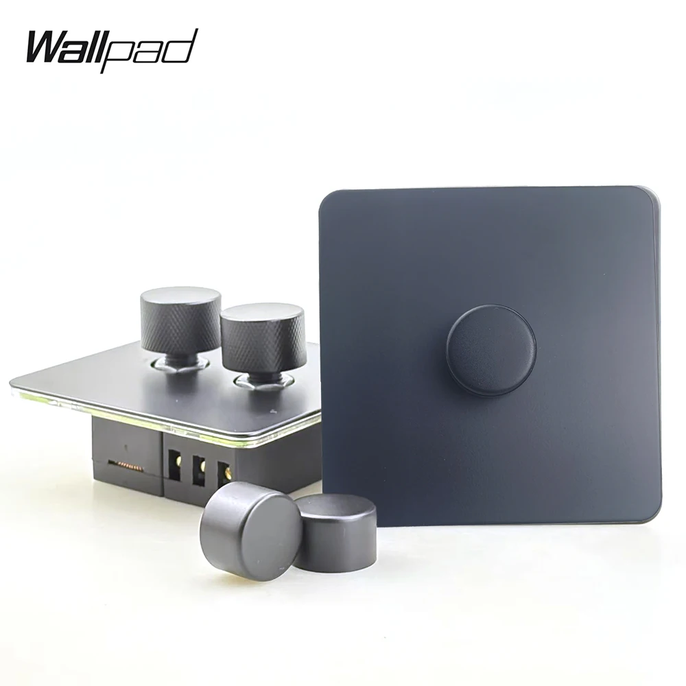 Dimmer Switch Brightness Regulator LED Compatible 1/2 Gang 2 Way Matte Black Stainless Steel Panel Rotate Knob H6 Wallpad