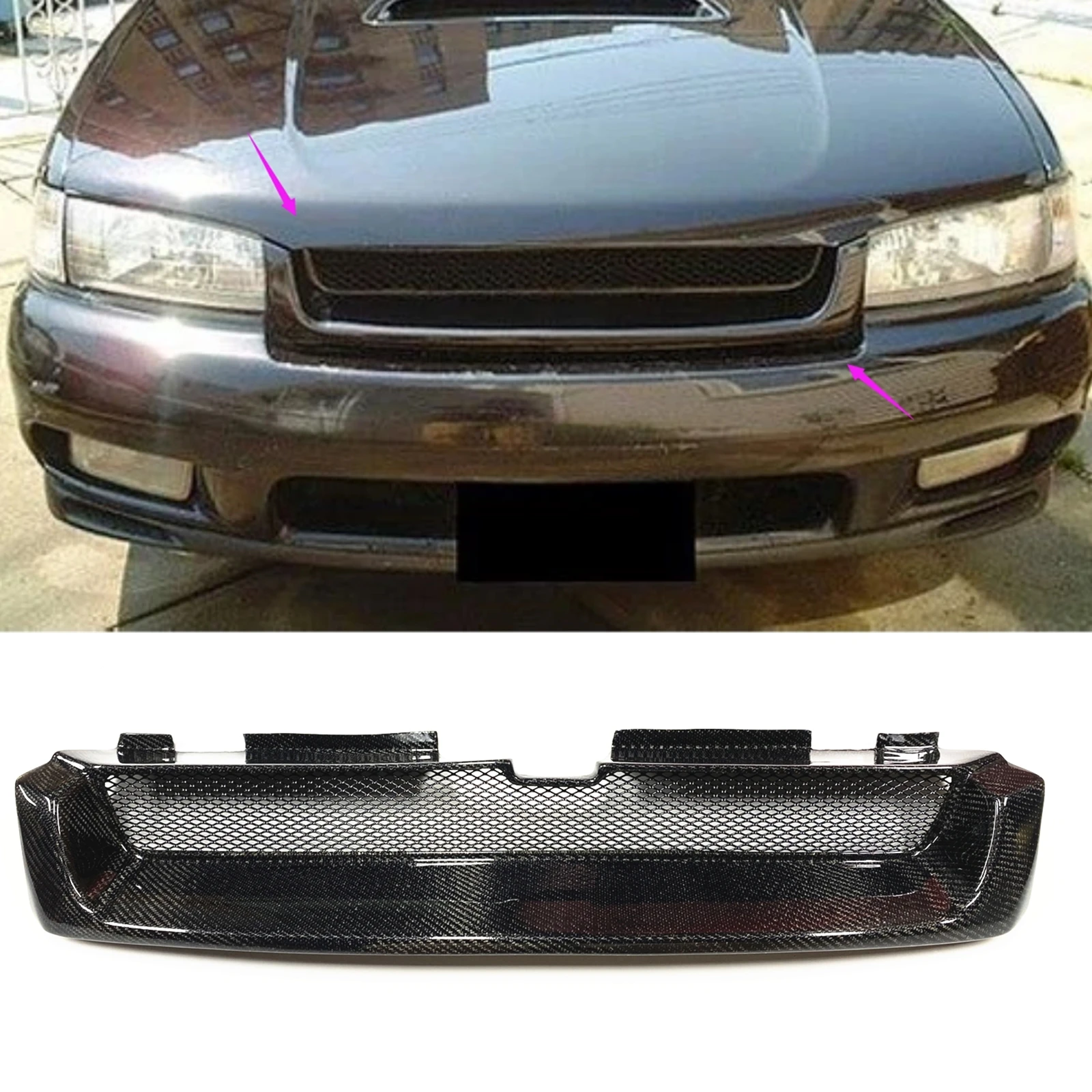 

Front Grille Grill For Subaru Legacy Outback 1995 1996 1997 1998 1999 Real Carbon Fiber/Fiberglass Upper Bumper Hood Mesh Grid