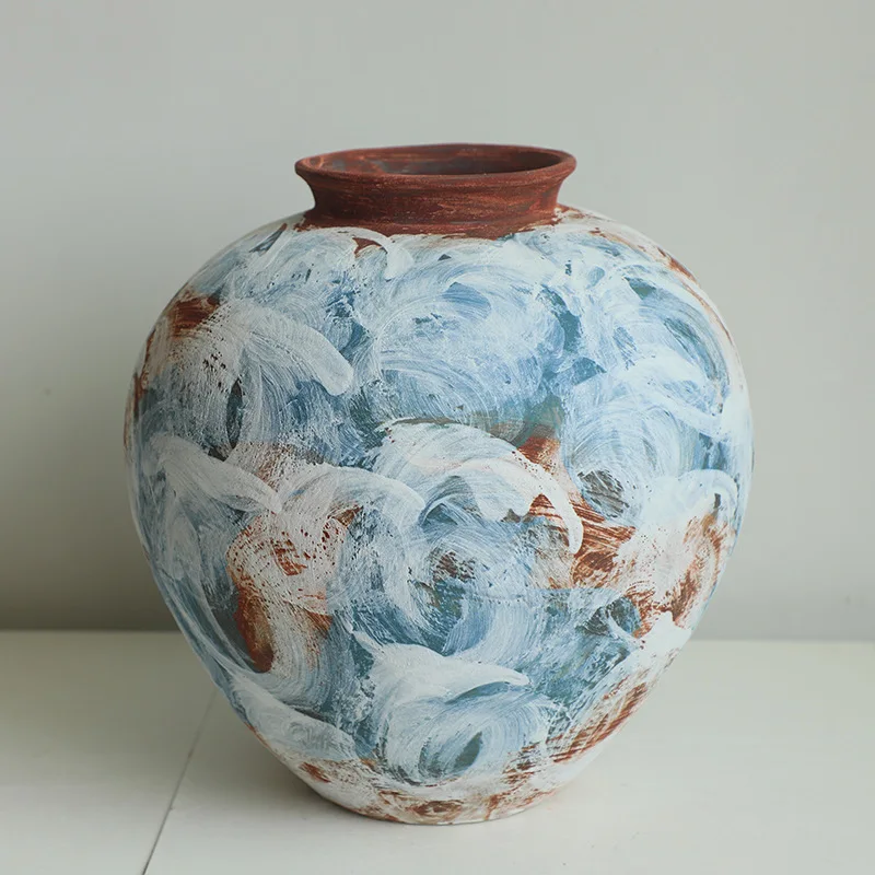 Jingdezhen ceramic vase retro nostalgic handmade hotel homestay surprise quiet wind flower arrangement Zen ornament coarse