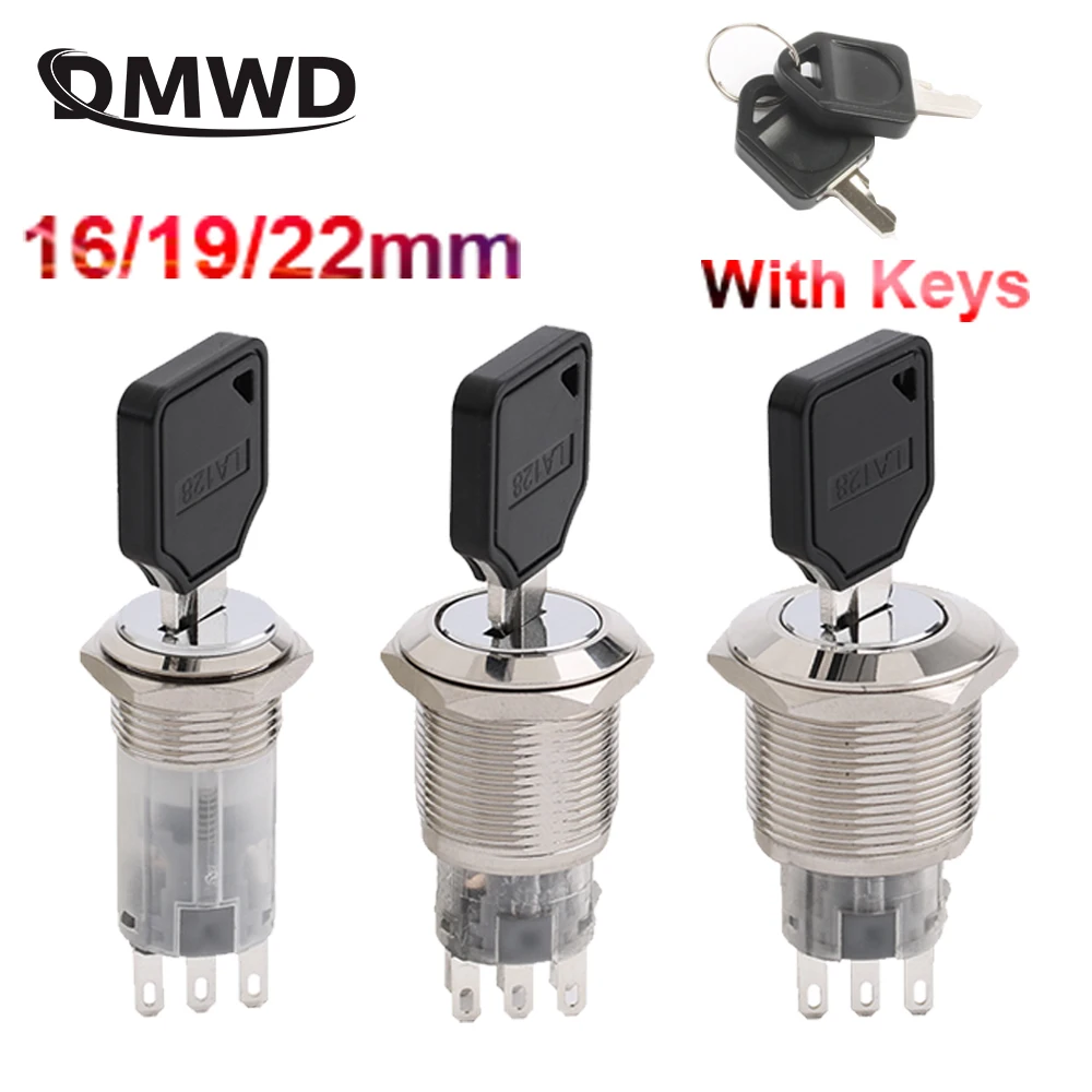 Металлические ключевые переключатели 16/19/22 мм, кнопочный переключатель мгновенного/блокировки, 2/3 положения, 1 NO1NC 2NO2NC 5A/250V