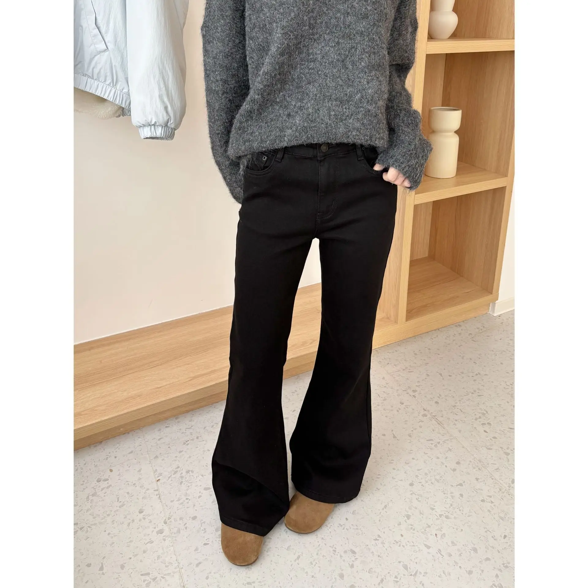 

Джинсы женские повседневные с высокой талией, на подкладке, расклешенные, из хлопка стрейч, в американском стиле, базовые