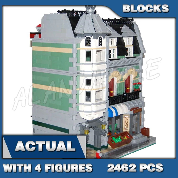 2462 Stück Expert Modular Street View Green Grocer Classic Apartments 15008 Bausteinspielzeug, kompatibel mit Modell