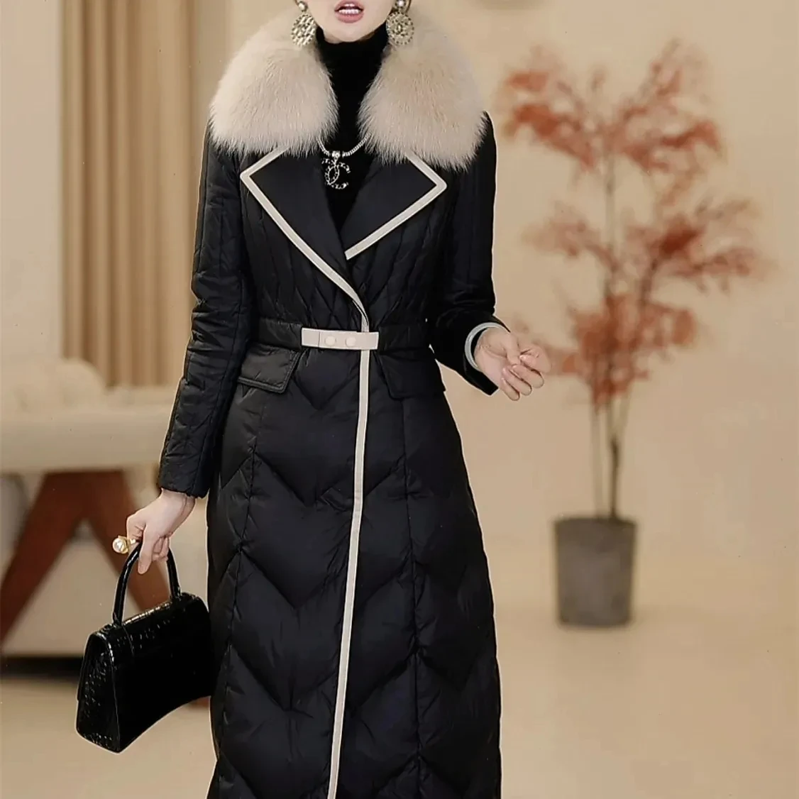 2023 Hot Sales New White Down Winter Coats Women\'s Fashion High-end Long Slim Down Jacket Large fur collar Warm Coat