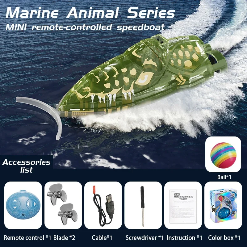 Zabawka Rekin RC 2.4G Łódź Zdalnie Sterowana do Zabawy w Wodzie Szybka Łódź Akrobacyjna RC z Funkcją Wypychania Piłek Zabawki dla Chłopców Prezent na Boże Narodzenie dla Dzieci