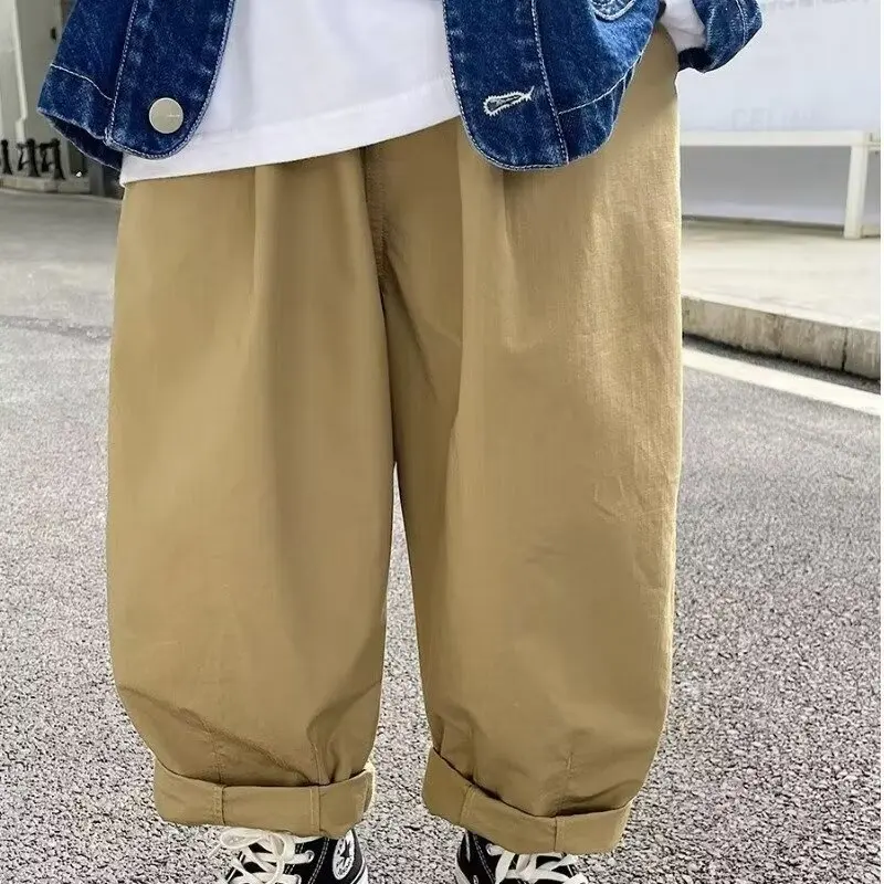 

Workwear pants for boys spring summer trendy pants versatile for summer loose fitting elastic waist and ankle tied casual pants