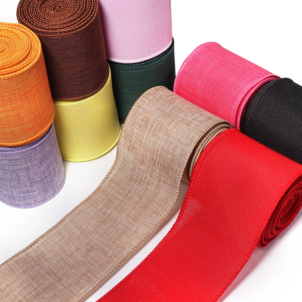 3Yards/Roll Solid Color Linen Wired Edge Webbing Ribbon For Gift Wrapping SewingDecoration Handmade DIY Craft Ornament Supplies