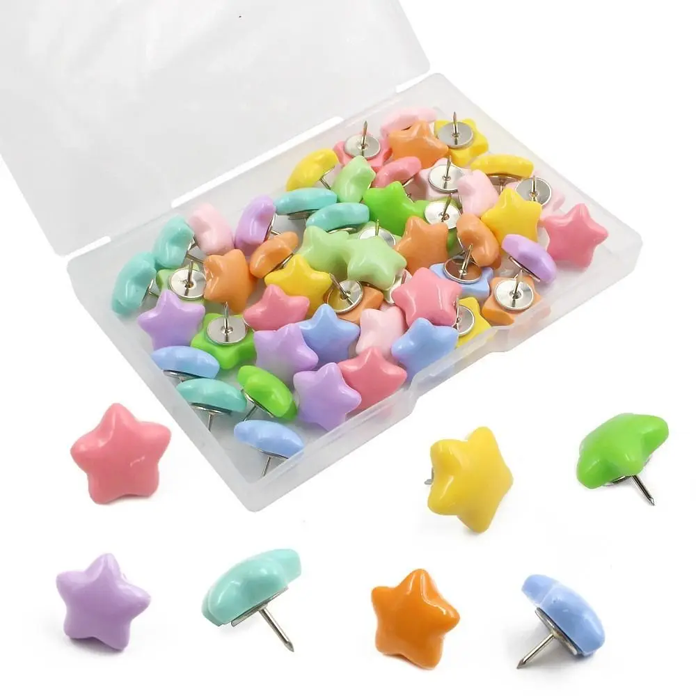 

20/50Pcs DIY Pentagram Push Pins Macaron 3D Star Shape Pushpins with Box Reusable Blackboard Push Pins Photo Wall Decor
