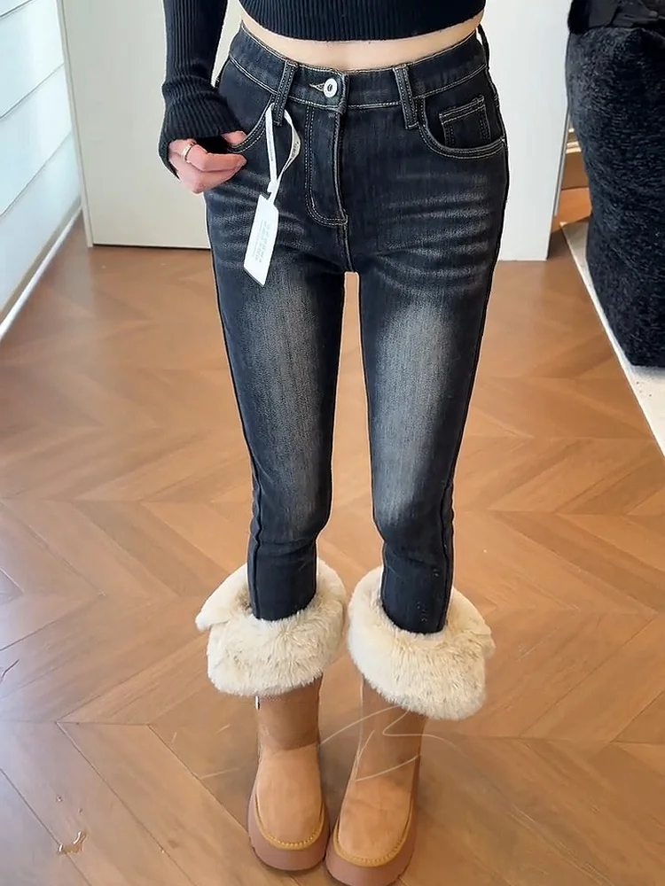 

High Waist Slim Fit High Waist Denim Jeans Women's Autumn Winter Faion Butt Enhancing Tight Nine Points Pants Hot Girl