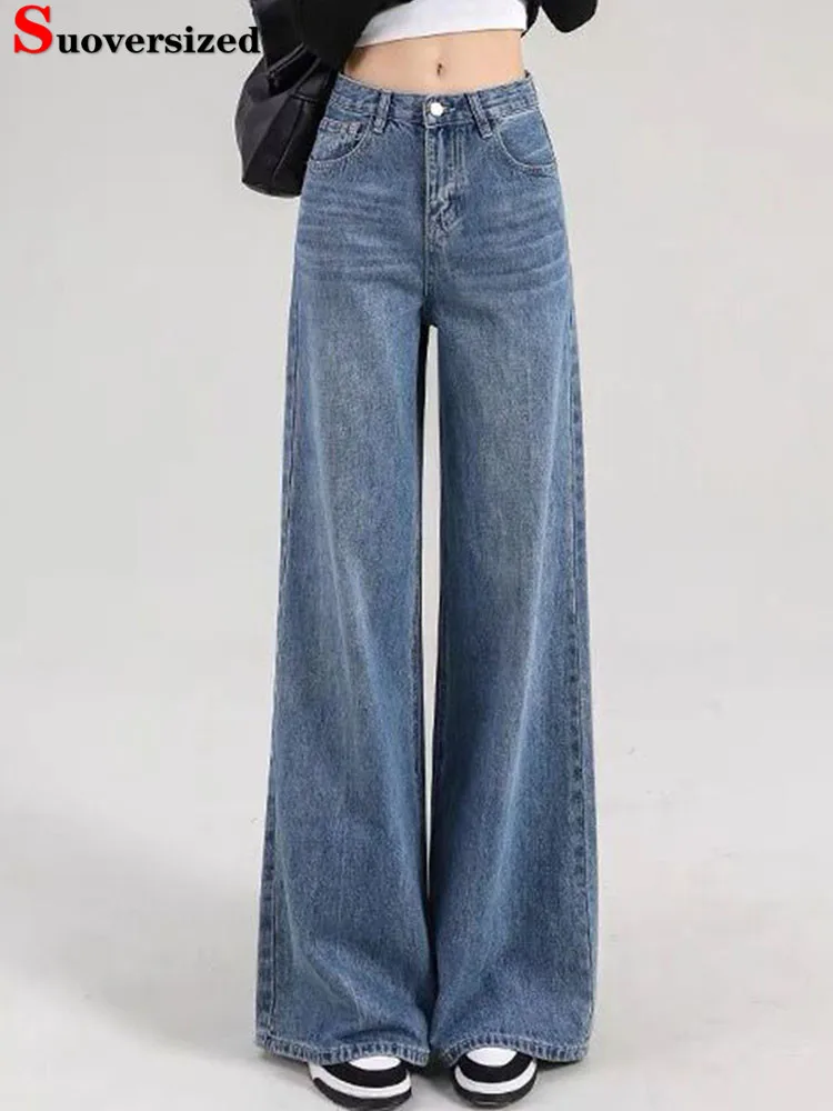 Woman High Waisted Wide Leg Jeans Korean Fashion Casual Straight Denim Pants Streetwear Vintage New Style Baggy Kot Pantolon