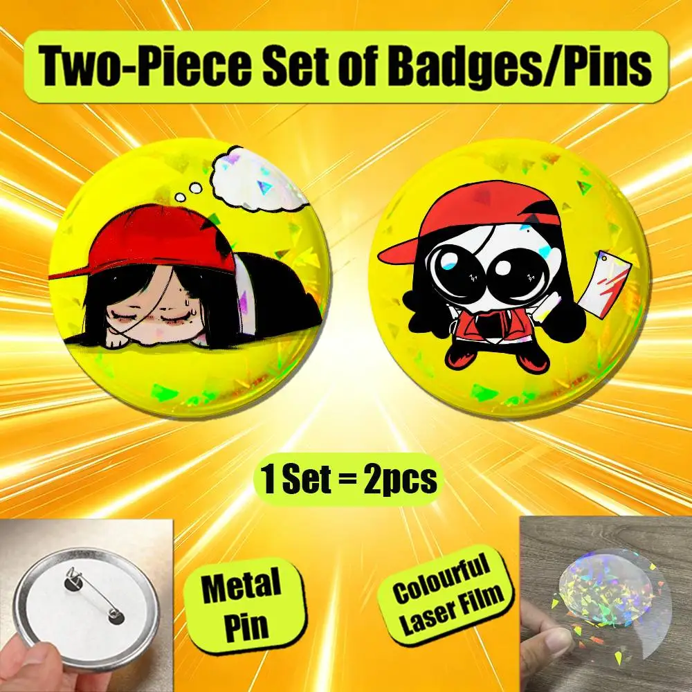 Set 2PCS Button Round Metal Brooch Custom For Singer Yi Xi Meat Girl Enamel Pin Badge Collectible Ita Bag Pins