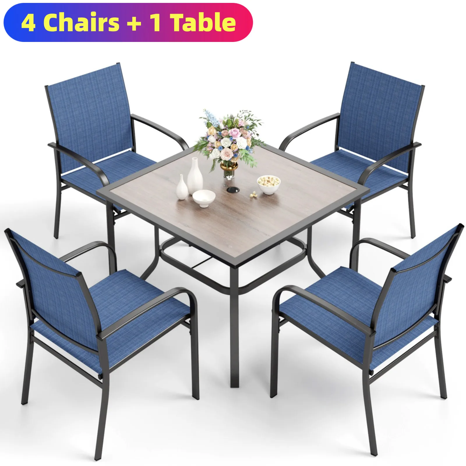 

5 Piece Outdoor Furniture Set Patio Dining Table Chairs Set for Garden Yard Blue