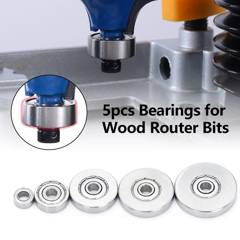 XCAN 5pcs Wood Router Bit Top Mounted 3/16 1/4 3/8 1/2 3/4 1 1-1/8 Guide Milling Cutter Bearing Wrench Set 4.76mm