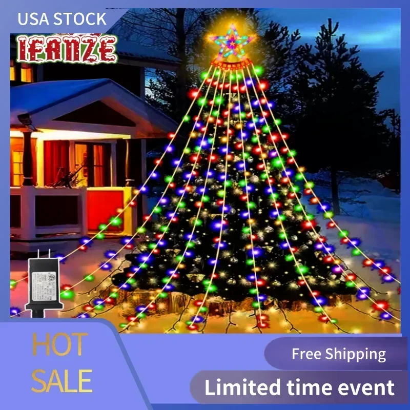 Christmas Decoration Lights, 8 Modes LED String Lights Waterfall Fairy Tree Lights  Lighting Decorations, Multicolor, Plug-in