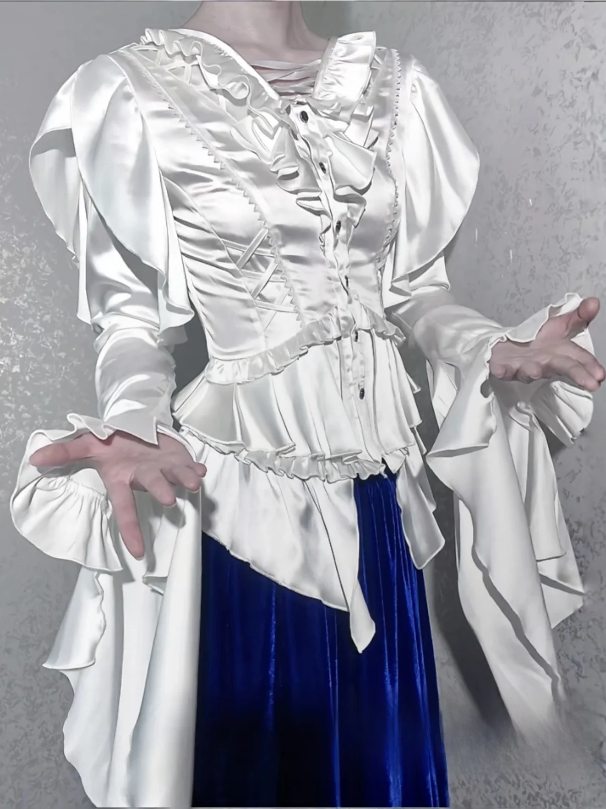 

k Sle irt Skirt Set Long Sve Slim Fit Polyester Fiber Deep Sea New Year's Battle Robe for Men And Women