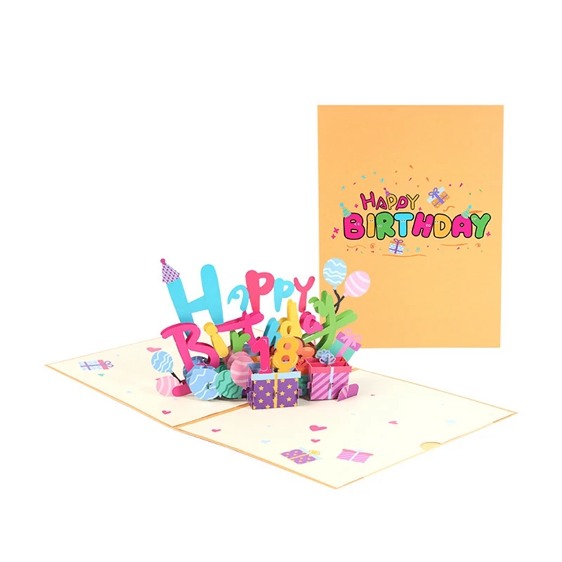 Tarjeta de felicitación de cumpleaños tridimensional 3D, tallado de papel hecho a mano colorido, regalo de bendición, mensaje Insertable, tarjeta Digital duradera