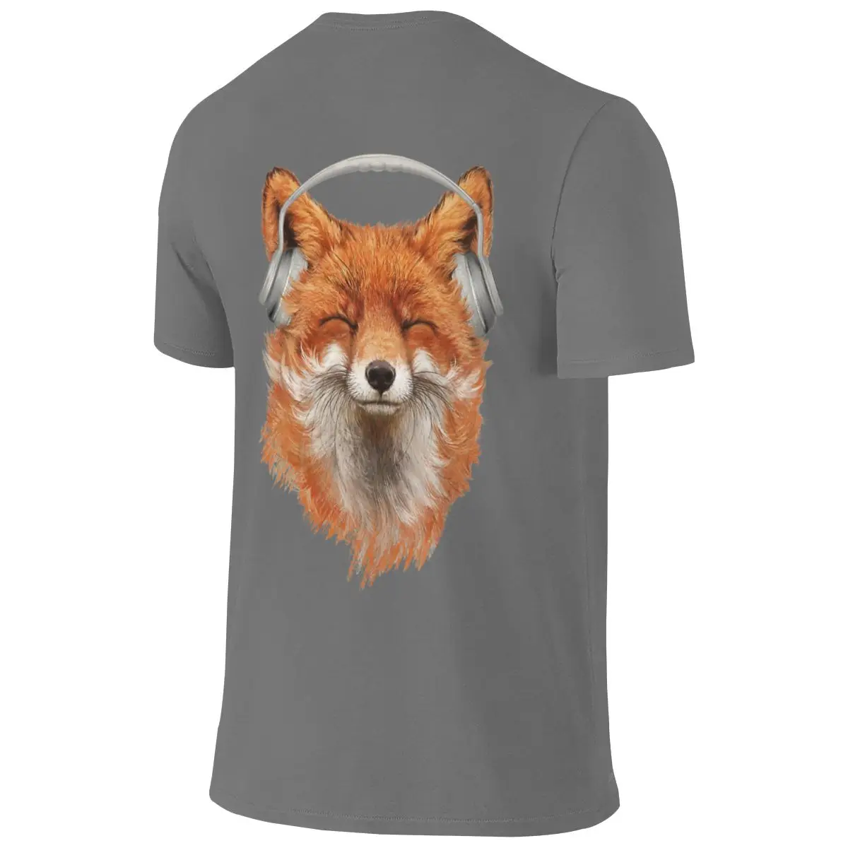 Smiling Musical Fox Wrinkle-Resistant Reversible T-shirt Street Lazy Dark Color Schemes Shirt