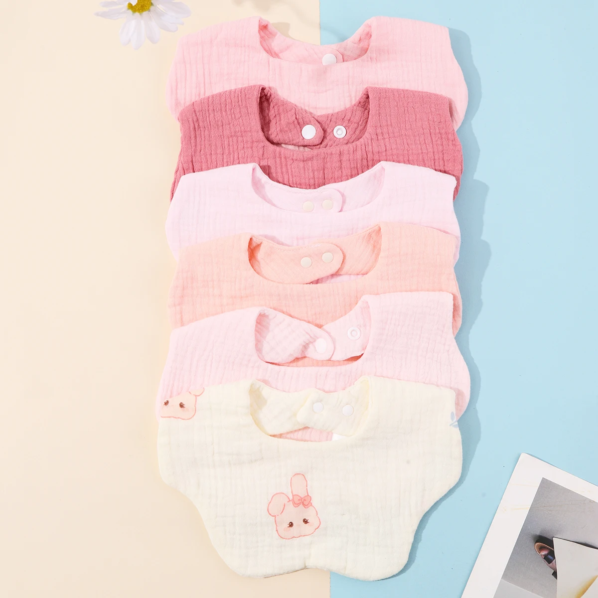 Random 3pcs Children Bib Cotton Muslin Toddler Baby Comfort Saliva Color Dorp Shape Towel Solid With Button Kid Bibs