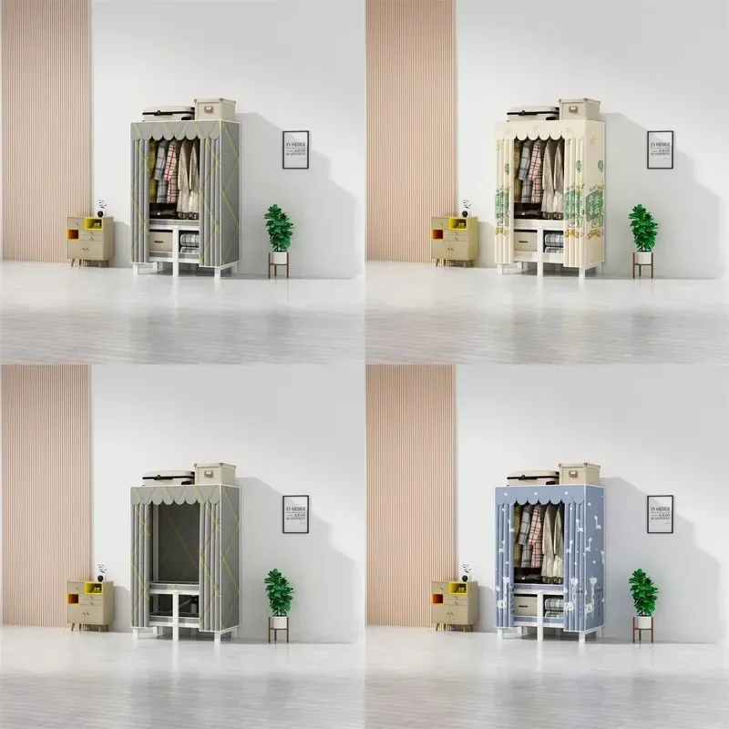 Folding Wardrobe Easy Install Cloth Closet Reinforced Thick Steel Pipe Full Metal Frame Household Storage Organizer Hanger