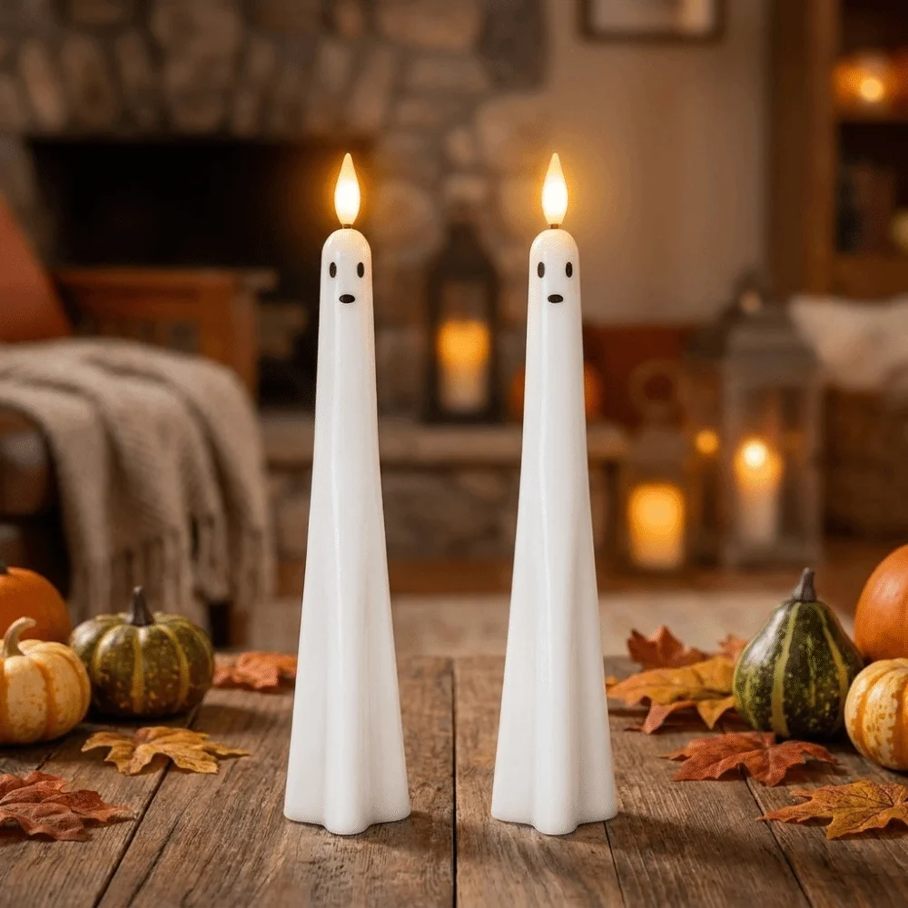Realistic Flickering Halloween Electronic Candles Soft Light Spooky LED Flameless Candles Light Sensitive Switch