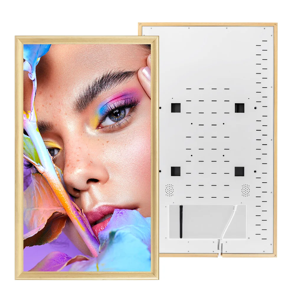 27 Inch Ultra Thin Smart Digital  Framed Wall-Mounted  Wooden LCD Exhibition Display for Elevators and Retail Stores
