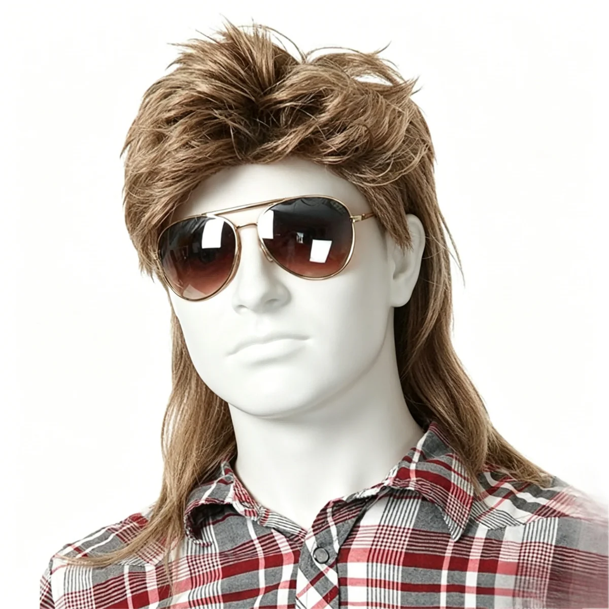 Retro Style Men Mullet Wig Classic 80s Design, Realistic Light Brown Synthetic Fibers Soft & Fine, Adjustable Breathable Inner Cap Ensures All-day Comfort, Ideal Costume Accessory for Halloween, Themed Party, Stage Show, Cosplay and Carnival Dress Up