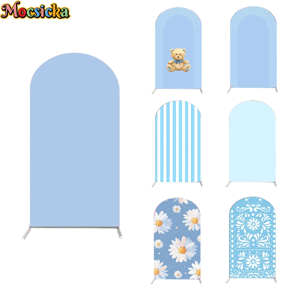 Mocsicka Arch Backdrop Cover Stripe Texture Flower Bear Decoration Kid Child Baby Birthday Party Arched Background Shooting Prop
