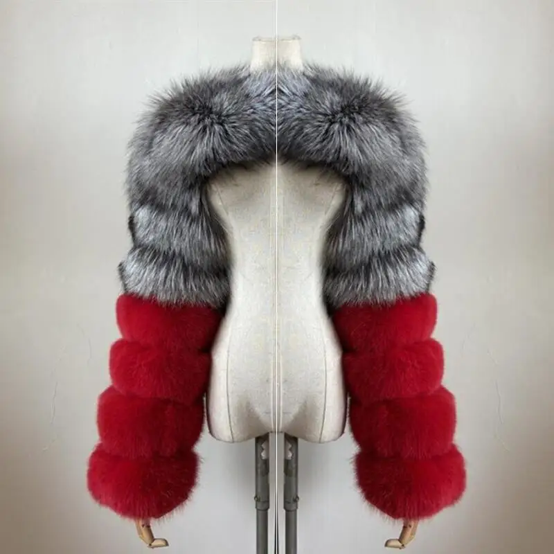 BEIZIRU Women's Real Fur Coat Silver Fox Red Fox Two Sleeve 60CM Length Naked Fashion