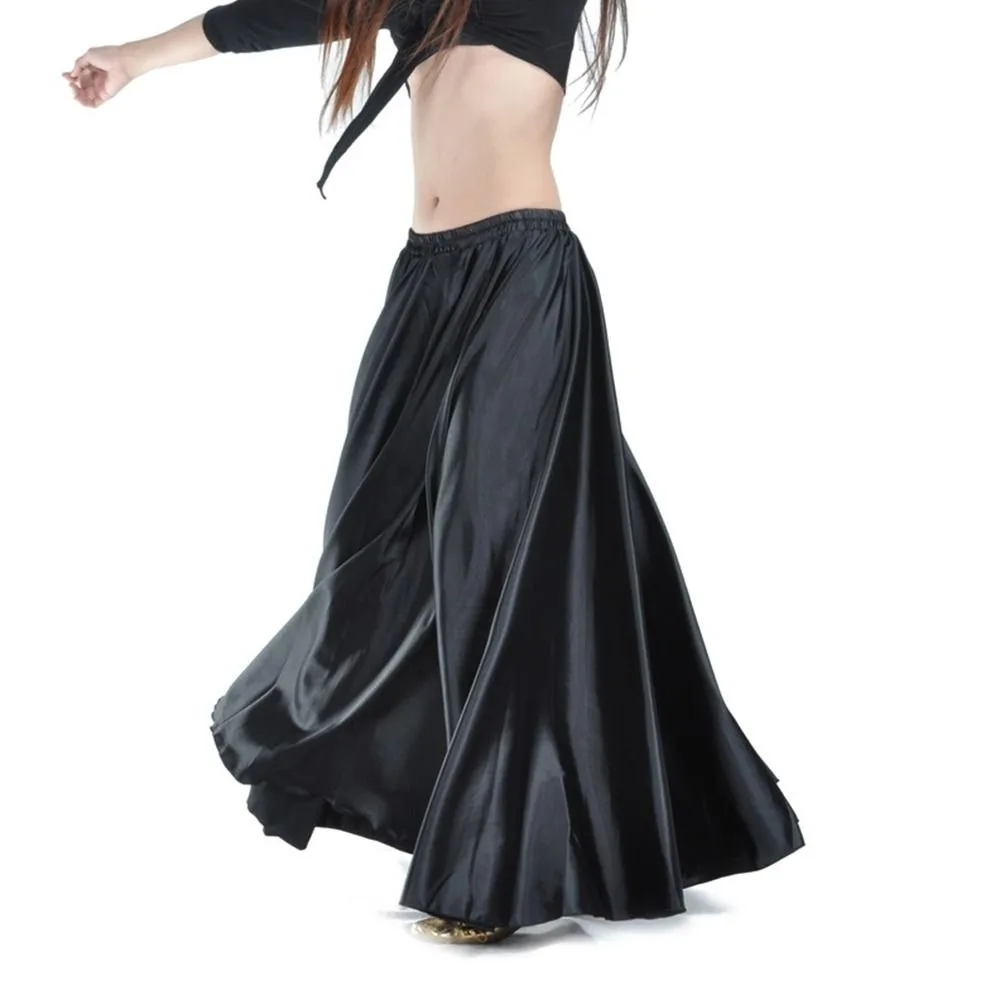 Falda de satén brillante de moda, falda de danza del vientre profesional de gran vuelo, disfraces de espectáculo español, faldas gitanas para danza