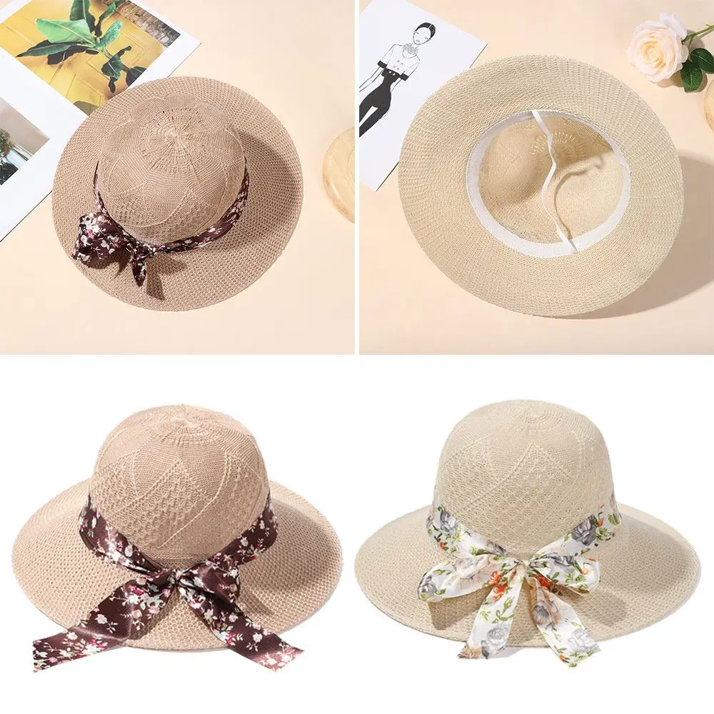 Casual Foldable Portable Wide Brim Straw Hat UV Protection Beach Hat Sun Visor Cap