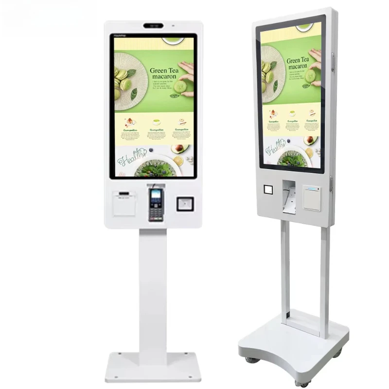 

24-Inch cafe-style order booth capacitive touchscreen with upsell recommendations and kitchen display synchronization
